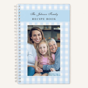 Custom Photo Blue Gingham Family Recipe Book