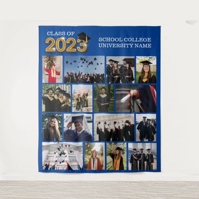 Custom Photo Blue Graduation Class of 2023 School  Tapestry (Front)