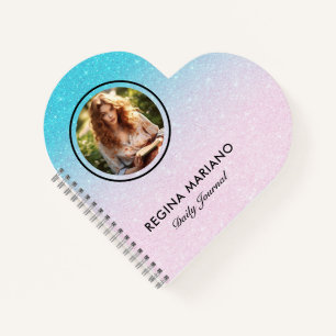 Custom photo blue green glitter ombre notebook