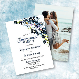 Custom Photo Blue Grey Floral Engagement Party Invitation