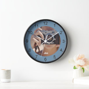 Custom photo blue photographer clock