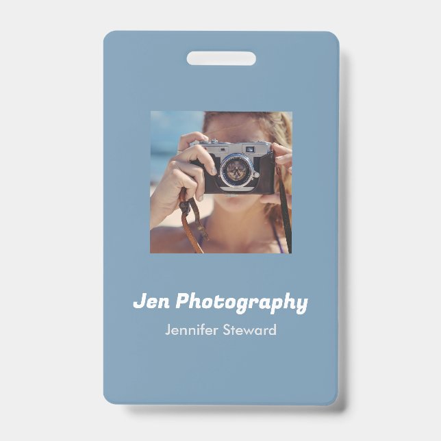 Custom photo blue photographer  ID badge (Front)