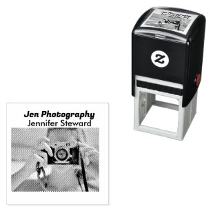 Custom photo blue photographer self-inking stamp