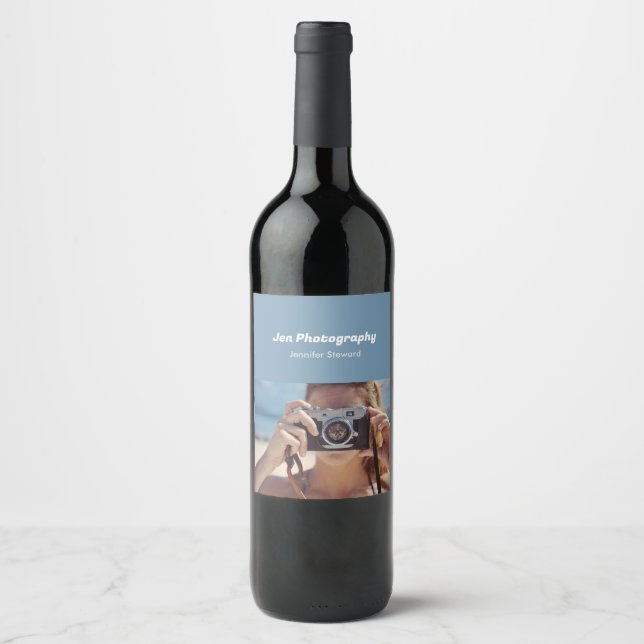 Custom photo blue photographer  wine label (Front)