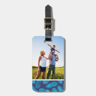 Custom Photo Blue Tie Dye Pineapples Luggage Tag