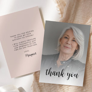 Custom Photo Blush Pink 70th Birthday Party Thank You Card