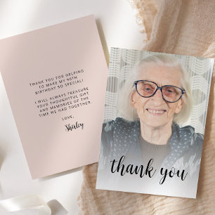 Custom Photo Blush Pink 90th Birthday Party Thank You Card