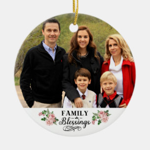 Custom Photo / Blush Pink Floral Family Blessings Ceramic Tree Decoration