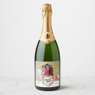 Custom Photo/Blush Pink Floral Thank You Wedding Sparkling Wine Label