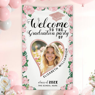 Custom Photo Blush Pink Flowers Graduation Welcome Banner