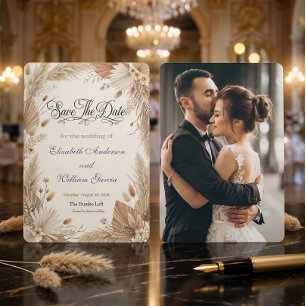 Custom Photo Bohemian Pampas Floral Rustic  Save The Date