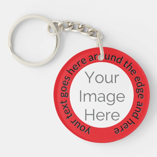 Custom Photo – Bold Red with Editable Text Key Ring (Front)
