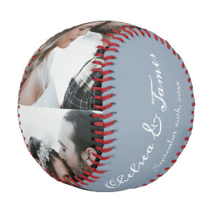 Custom Photo Bride & Groom Script Name Dusty Blue Baseball