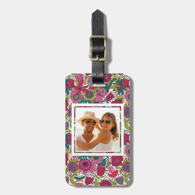 Custom Photo Bright floral pattern Luggage Tag (Front Vertical)