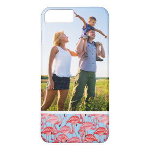 Custom Photo Bright Pink Flamingos On Blue Case-Mate iPhone Case