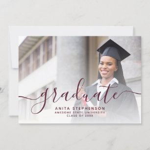 Custom Photo Burgundy Script Graduation Party Invitation