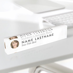 Custom Photo Business Elegant Modern Title White Nameplate