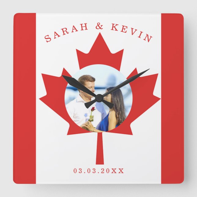 Custom Photo Canadian Flag Square Wall Clock (Front)