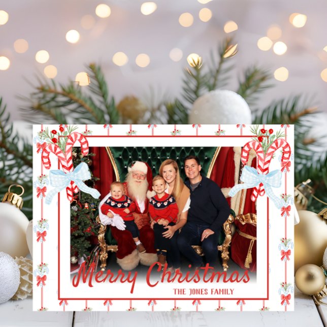 Custom Photo, Candy Cane Watercolor  Holiday Card (Creator Uploaded)