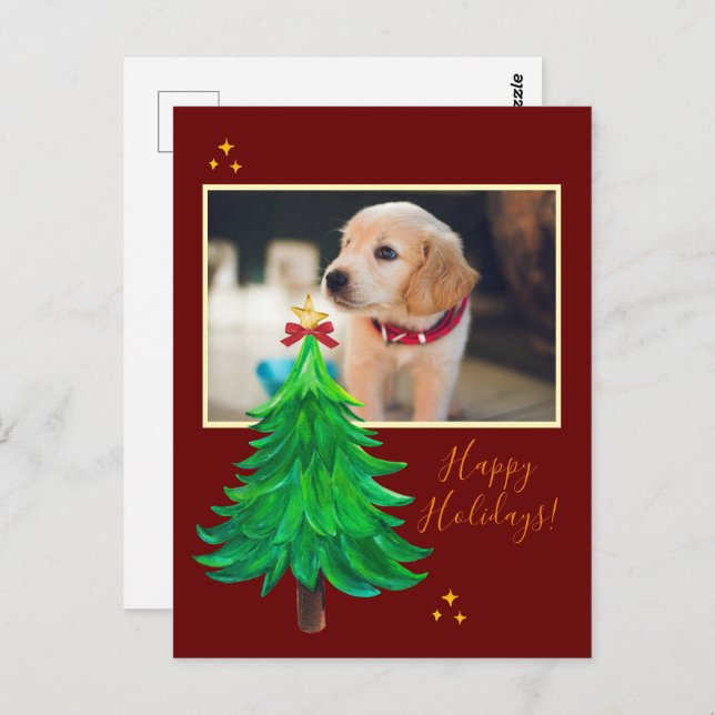 custom PHOTO card christmas dog pet watercolor (Front/Back)