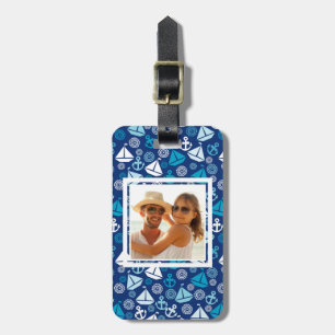 Custom Photo Cartoon Pattern With Sailboats Luggage Tag