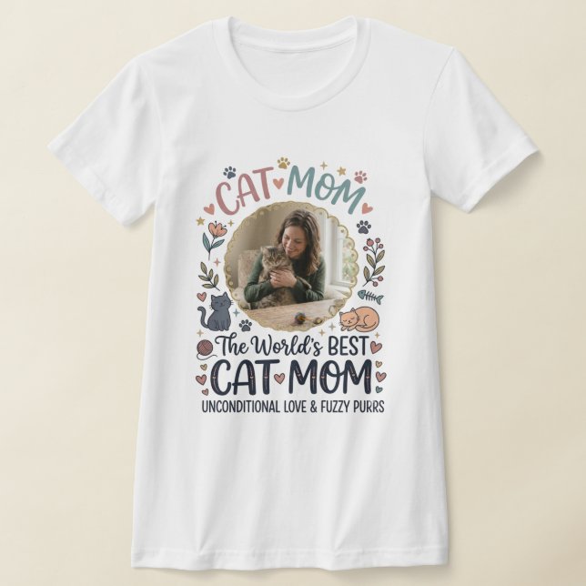 Custom Photo Cat Mum T-Shirt (Laydown)