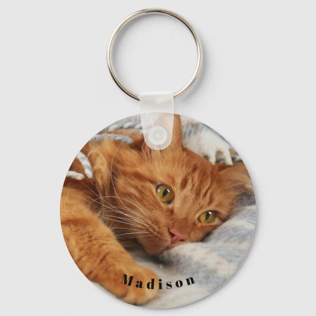 Custom Photo Cat Name Key Ring (Front)
