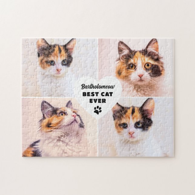 Custom Photo Cat Paw Print Personalised Name Pet Jigsaw Puzzle (Horizontal)