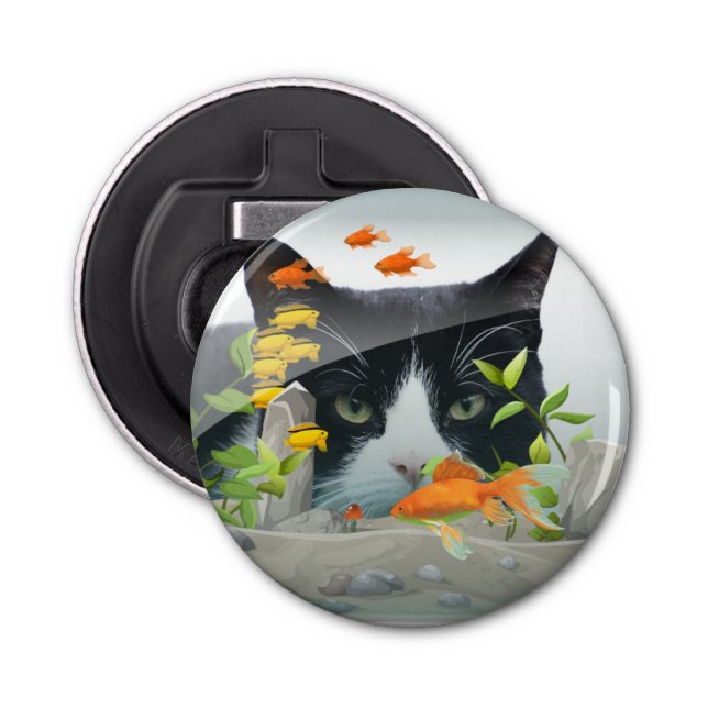 Custom Photo Cat Peering in Fish Tank Bottle Opener (Front)