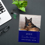 Custom photo cat pet navy blue 2026 planner<br><div class="desc">A navy blue background.  Personalise and add your a year,  name and a text. The name is written in white with a large modern hand lettered style script.</div>