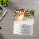 Custom photo cat pet silver 2026 planner<br><div class="desc">A faux silver looking background.  Personalise and add your a year,  name and a text. The name is written in black with a large modern hand lettered style script.</div>