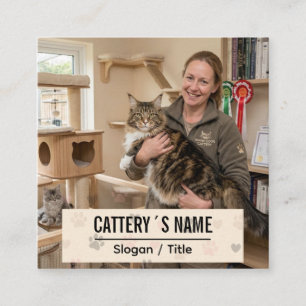 Custom Photo Cattery Square Paw Print Decoration Business Card