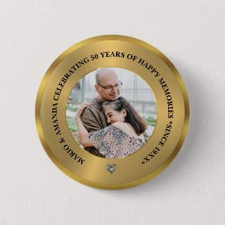 Custom Photo Celebrating 50th Wedding Anniversary 6 Cm Round Badge