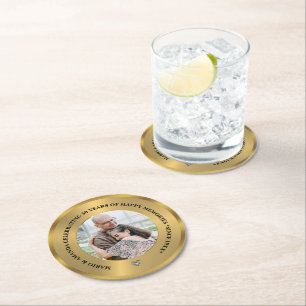 Custom Photo Celebrating 50th Wedding Anniversary Round Paper Coaster