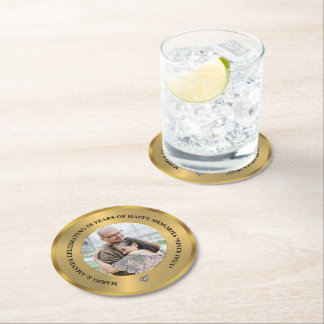 Custom Photo Celebrating 50th Wedding Anniversary Round Paper Coaster