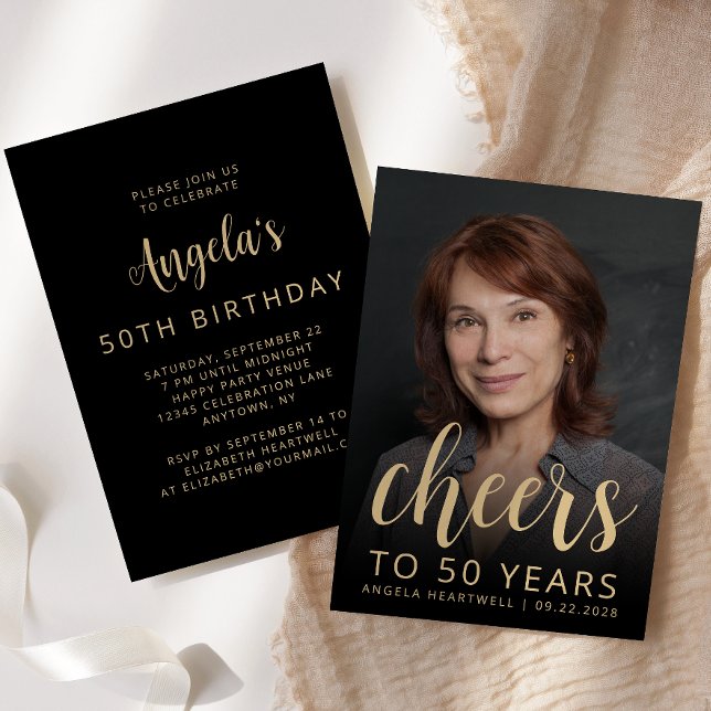 Custom Photo Cheers 50th Birthday Party Invitation (Creator Uploaded)