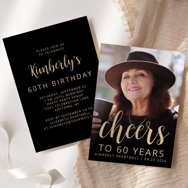 Custom Photo Cheers 60th Birthday Party Invitation (Creator Uploaded)