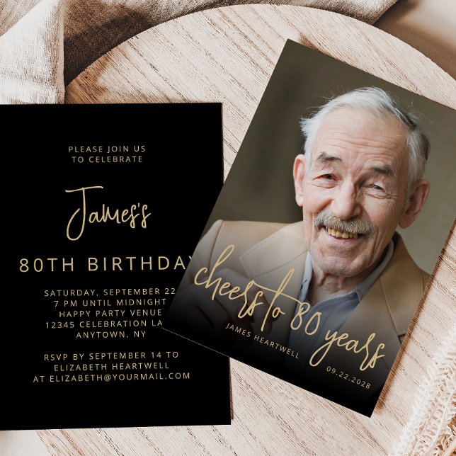 Custom Photo Cheers 80th Birthday Party Invitation (Creator Uploaded)