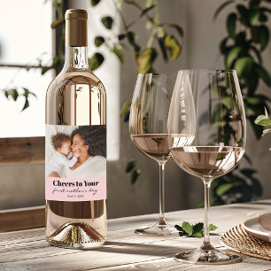 Custom Photo Cheers First Mother's Day Wine Label