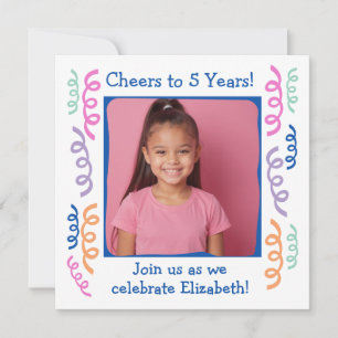 Custom Photo Cheers to 5 Years Birthday Streamers Invitation