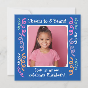 Custom Photo Cheers to 5 Years Birthday Streamers Invitation