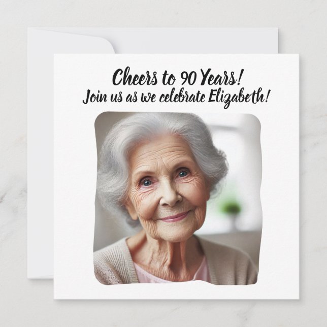 Custom Photo Cheers to 90 Years 90th Birthday Invitation (Front)