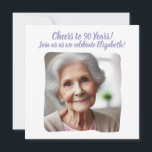 Custom Photo Cheers to 90 Years 90th Birthday Invitation<br><div class="desc">Personalised photo invitation for the milestone of the 90th birthday - Cheers to 90 years! Make this truly unique by adding your special photo and custom message for this party invite.</div>