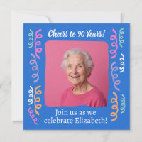 Custom Photo Cheers to 90 Years Birthday Streamers