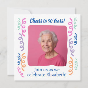 Custom Photo Cheers to 90 Years Birthday Streamers Invitation