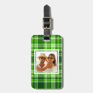 Custom Photo Chequered Green Colour Pattern Luggage Tag