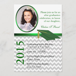 Custom Photo Chevron Green Graduation Party Invitation