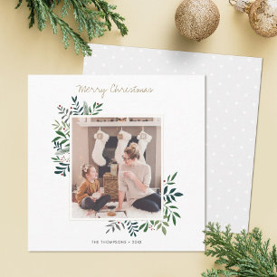 Custom Photo Christmas Card with Holiday Greenery