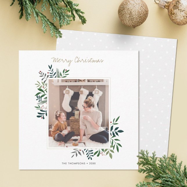 Custom Photo Christmas Card with Holiday Greenery (Creator Uploaded)
