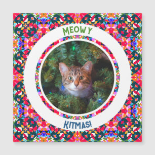 Custom Photo Christmas Cat Dad Papa Colourful Card